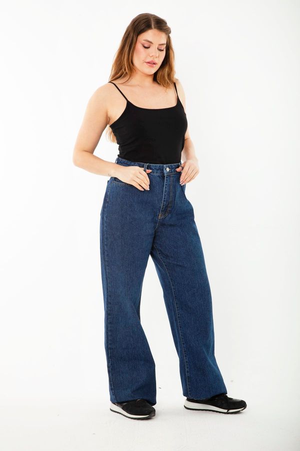 Şans Şans Women's Plus Size Navy Blue Wide Leg 5 Pocket Jeans