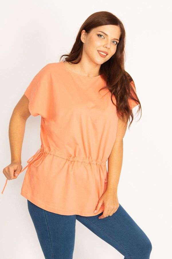 Şans Şans Women's Plus Size Orange Tunic Lace-Up Low Sleeve Tunic