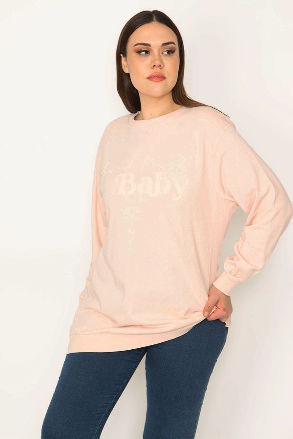 Şans Şans Women's Plus Size Pink Front Printed Sweatshirt