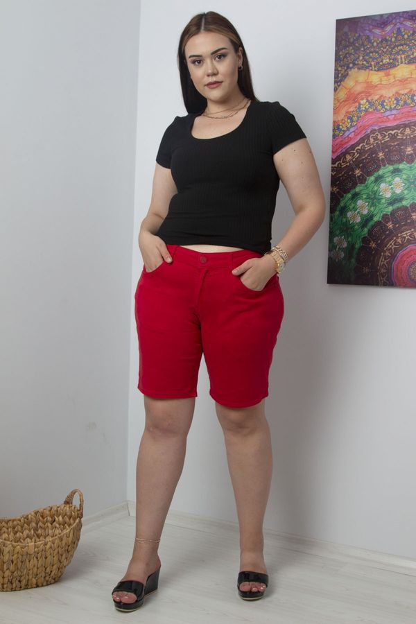 Şans Şans Women's Plus Size Red Cotton Fabric 5-Pocket Shorts