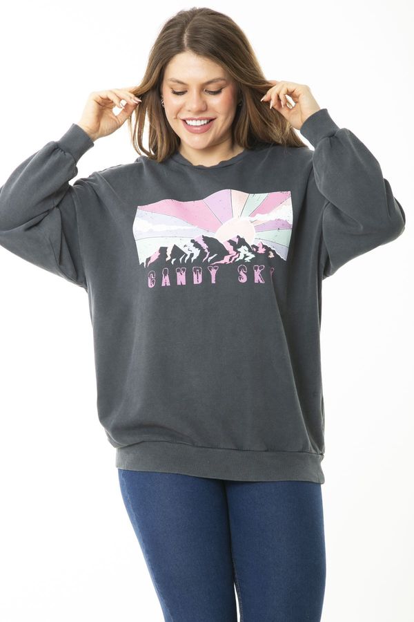 Şans Şans Women's Plus Size Smoked Digital Printed Sweatshirt