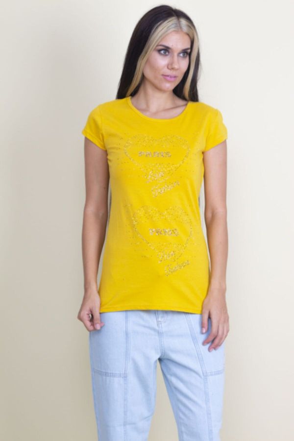 Şans Şans Women's Yellow Stone Detailed T-Shirt