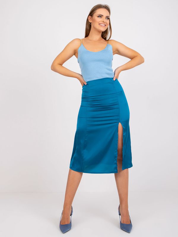 Fashionhunters Sea midi pencil skirt made of imitation satin with slit RUE PARIS