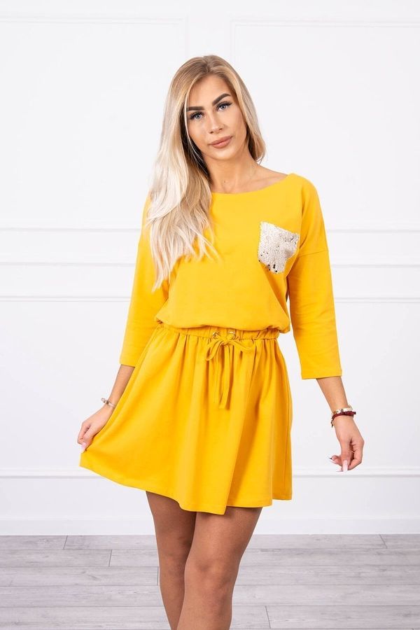 Kesi Sequin Pocket Mustard Dress