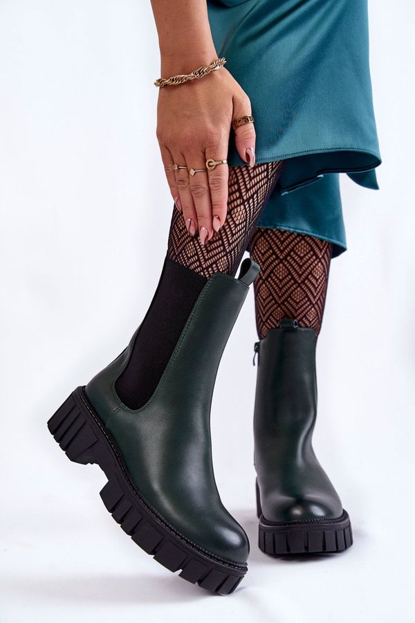 SERGIO LEONE SERGIO LEONE Leather Women's Boots On The Platform Green Bente