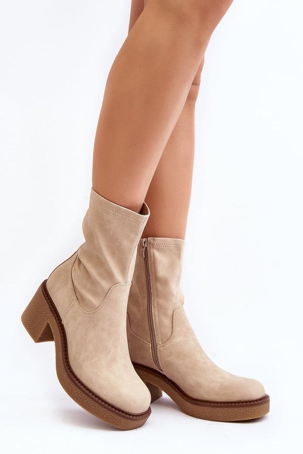 SERGIO LEONE SERGIO LEONE Women's ankle boots with chunky heel in beige Tozanna