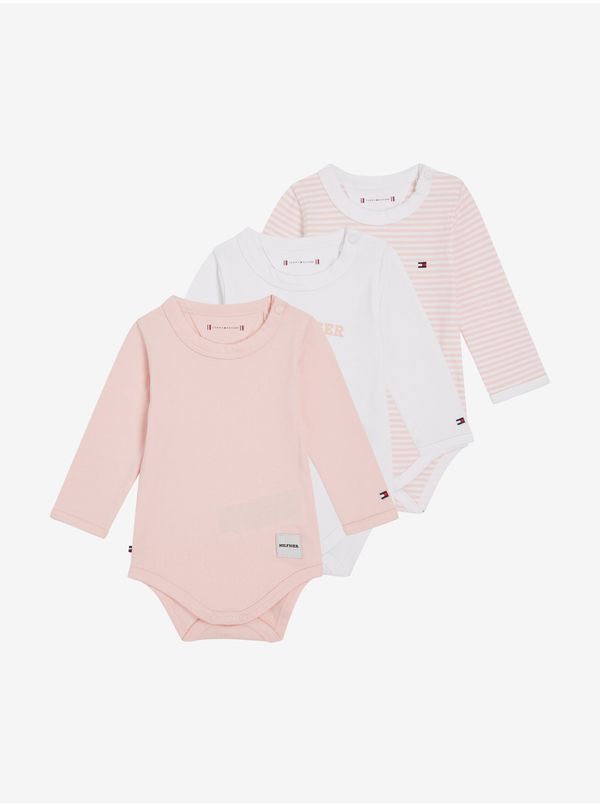 Tommy Hilfiger Set of three girls' bodysuits in white and pink Tommy Hilfiger - Girls