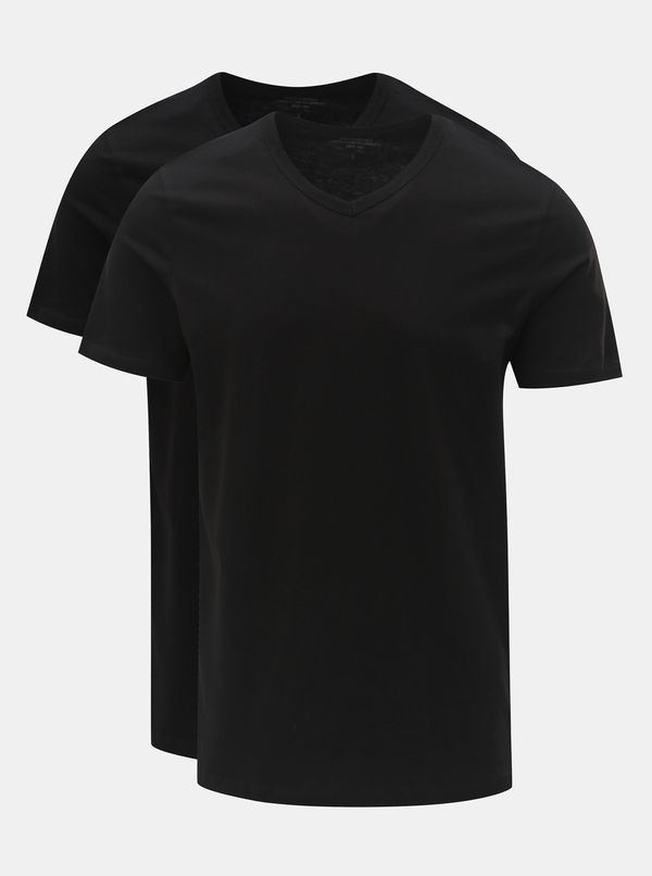 Jack & Jones Set of two black basic T-shirts with clamshell neckline Jack & Jones - Men