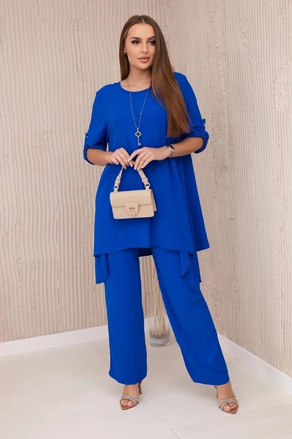 FASARDI Set of wide trousers + blouse ovezsize cornflower blue