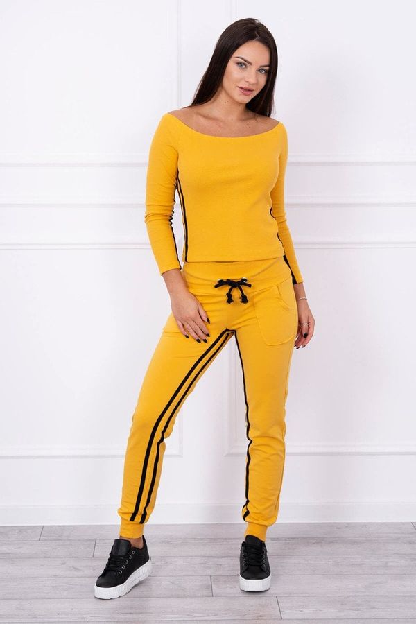 Kesi Set with double stripe mustard+black