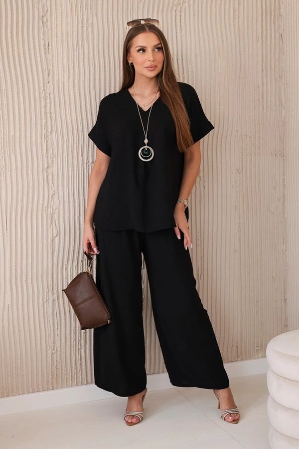 Kesi Set with necklace, blouse + trousers, black