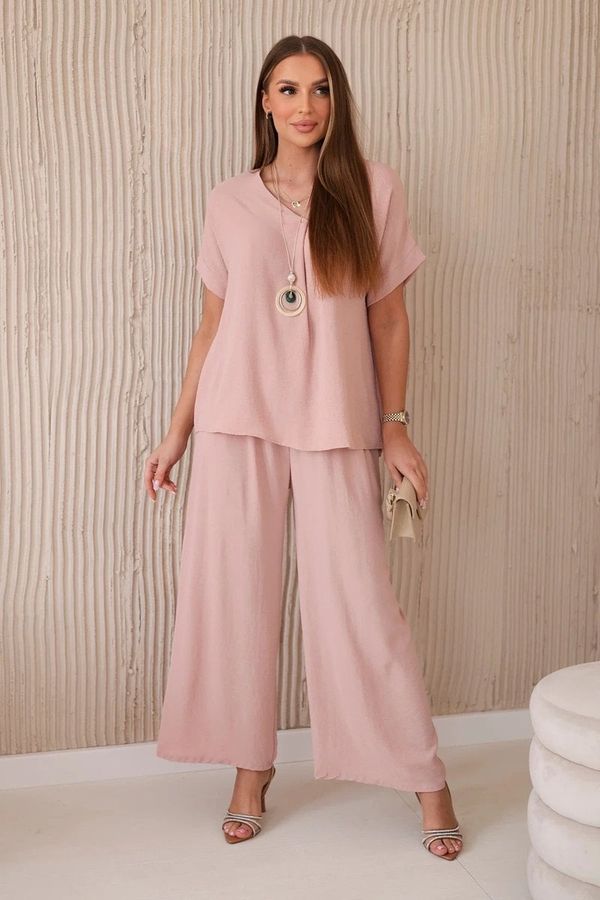 Kesi Set with necklace blouse + trousers dark powder pink