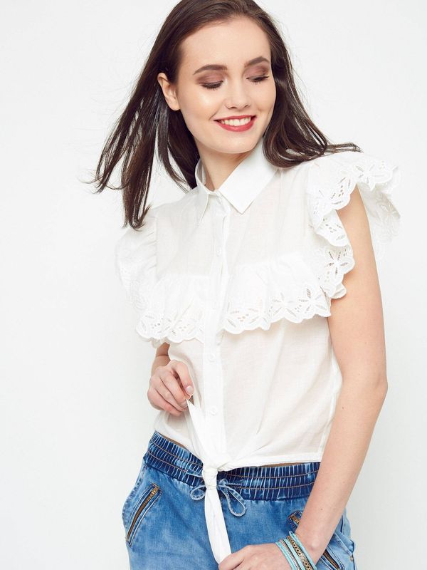 Moni&co Shirt with embroidered frills ecru