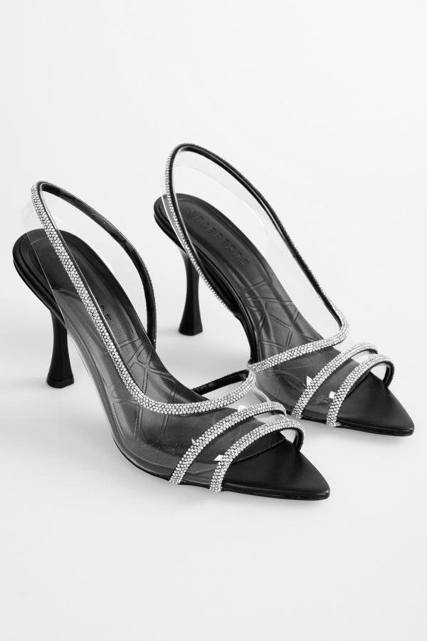 Shoeberry Shoeberry Women's Antoi Black Transparent Stone Heeled Shoes