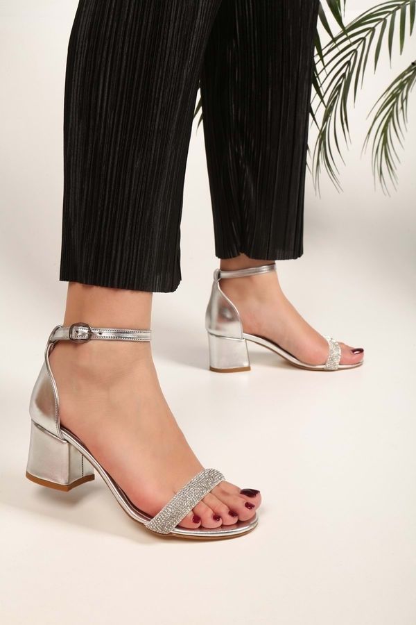 Shoeberry Shoeberry Women's Aris Silver Metallic Single Strap Heeled Shoes