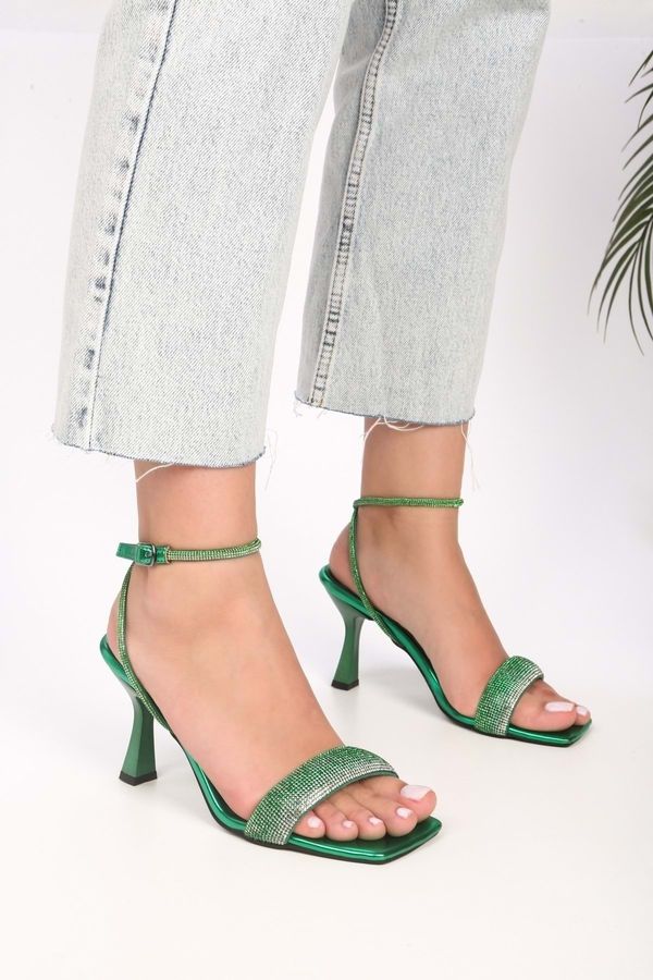 Shoeberry Shoeberry Women's Bella Emerald Green Metallic Single Strap Heeled Shoes