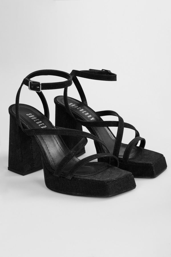 Shoeberry Shoeberry Women's Brianna Black Glitter Platform Heeled Shoes
