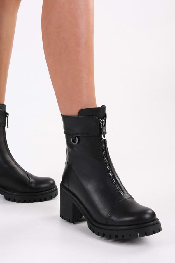 Shoeberry Shoeberry Women's Elsie Black Genuine Leather Daily Heeled Boots