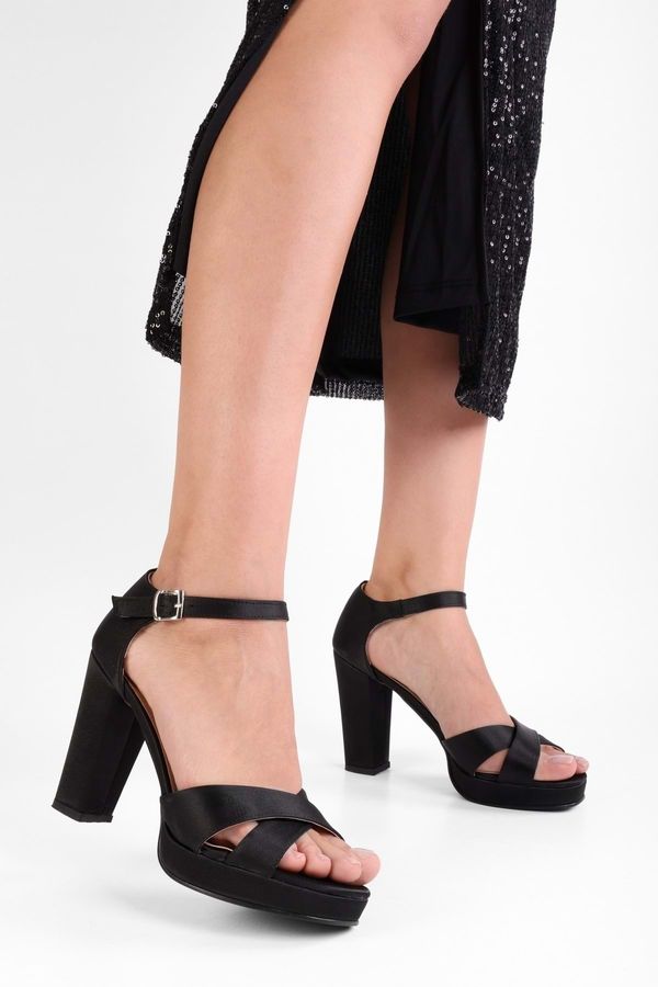 Shoeberry Shoeberry Women's Giselle Black Satin Platform Heeled Shoes