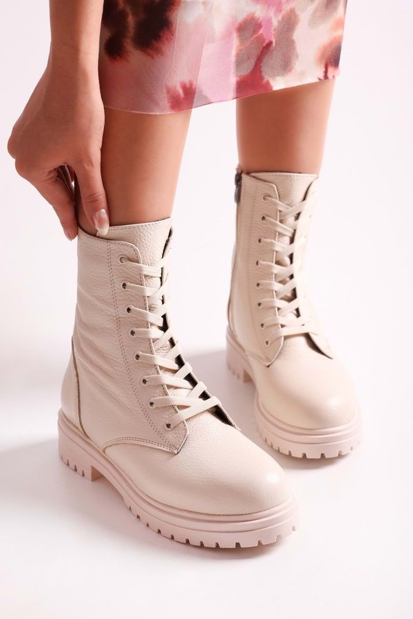 Shoeberry Shoeberry Women's Glam Beige Genuine Leather Boots Boots From Beige Genuine Leather.