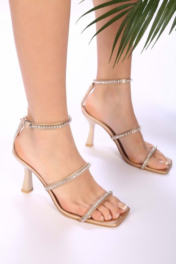 Shoeberry Shoeberry Women's Gold-Styled Banded Heel Shoes