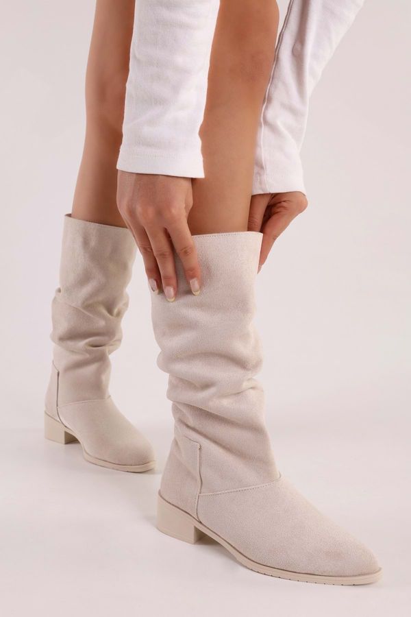 Shoeberry Shoeberry Women's Jerica Beige Suede Bellows Plain Boots Beige Suede