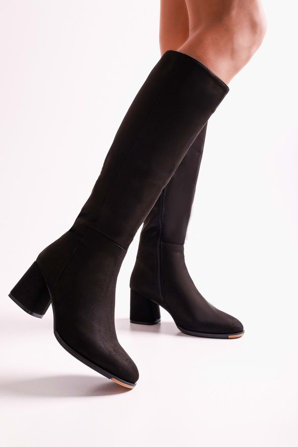 Shoeberry Shoeberry Women's Kiella Black Suede Heeled Boots, Black Suede