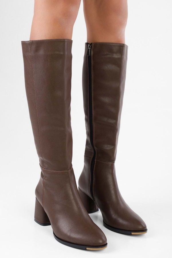 Shoeberry Shoeberry Women's Kiella Brown Leather High Heel Boots