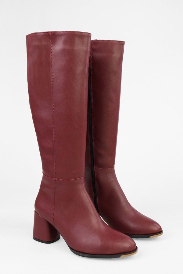 Shoeberry Shoeberry Women's Kiella Burgundy Leather Heeled Boots