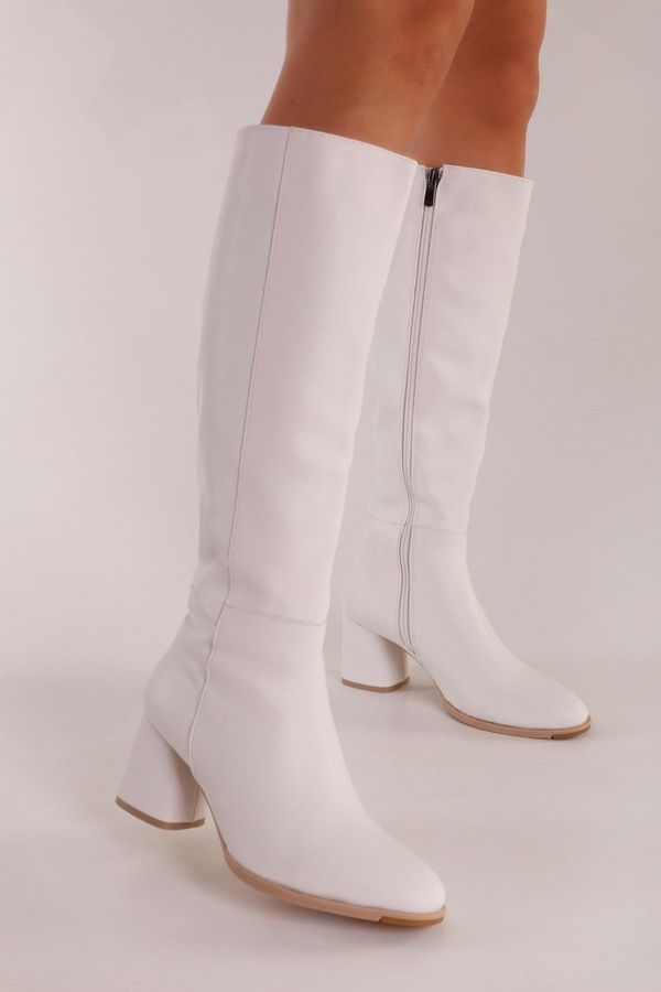 Shoeberry Shoeberry Women's Kiella White Skin Heels Boots, White Skin