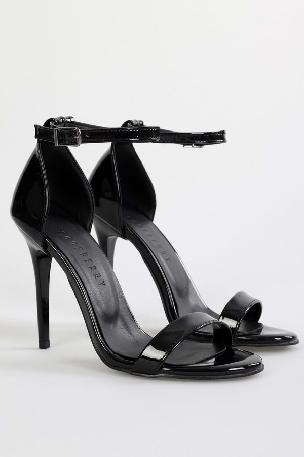 Shoeberry Shoeberry Women's Lina Black Patent Leather Single Strap Heeled Shoes