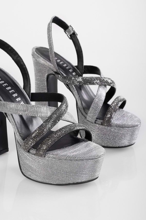 Shoeberry Shoeberry Women's Lorena Platinum Silvery Stone Platform Heeled Shoes