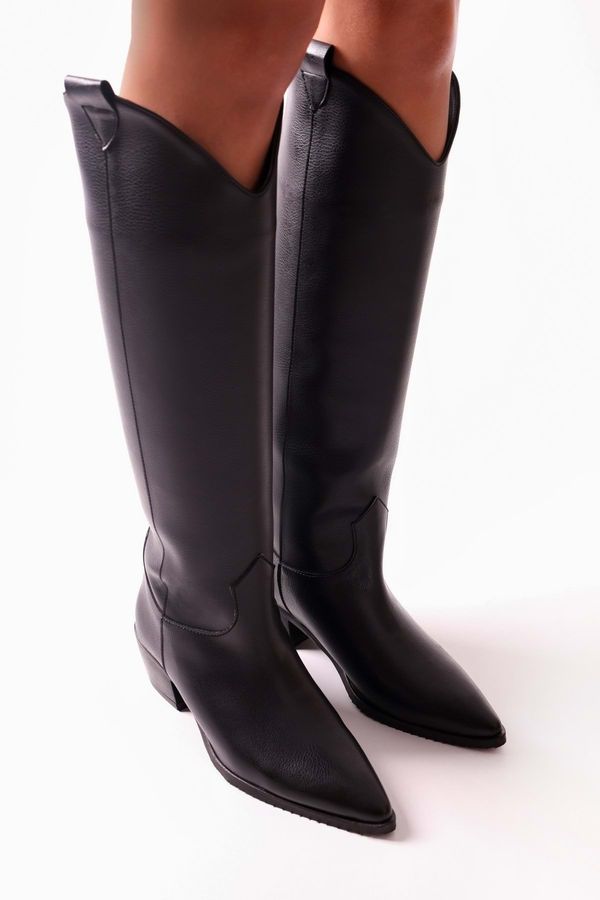 Shoeberry Shoeberry Women's Meot Black Leather Heels Western Rider Boots Black Leather.