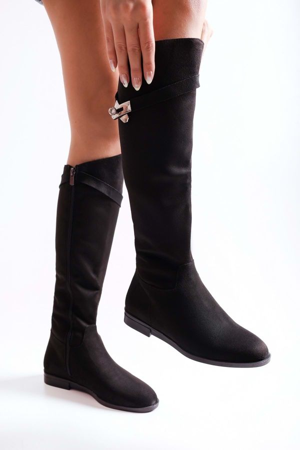 Shoeberry Shoeberry Women's Meroni Black Suede Buckled Boots, Black Suede
