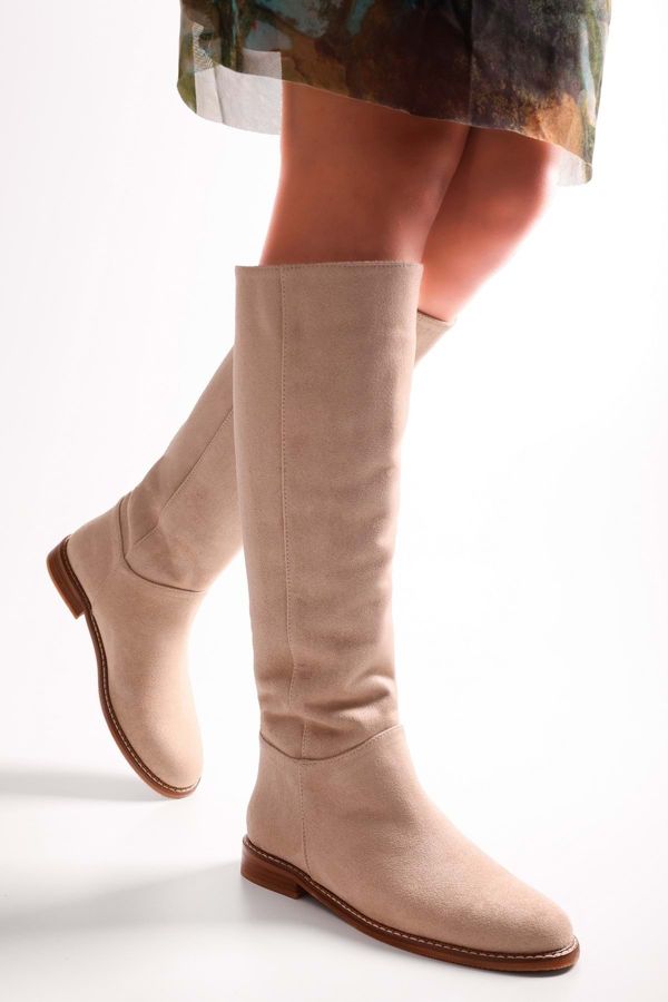 Shoeberry Shoeberry Women's Mori Beige Suede Riding Boots Beige Suede