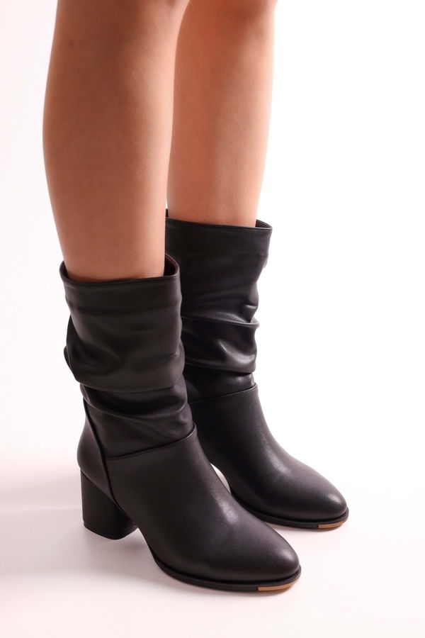 Shoeberry Shoeberry Women's Nollie Black Heels & Ankle Boots, Black Skin.