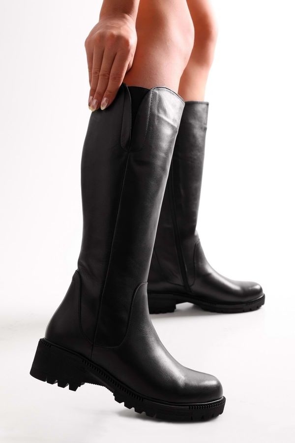 Shoeberry Shoeberry Women's Perla Black Genuine Leather Heeled Boots Black Genuine Leather