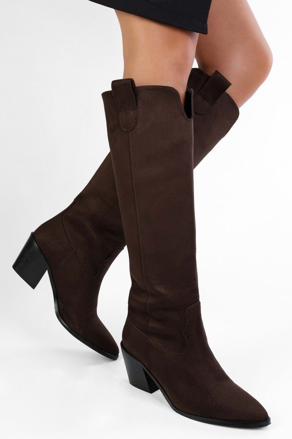 Shoeberry Shoeberry Women's Rebel Bitter Brown Suede Cowboy Boots