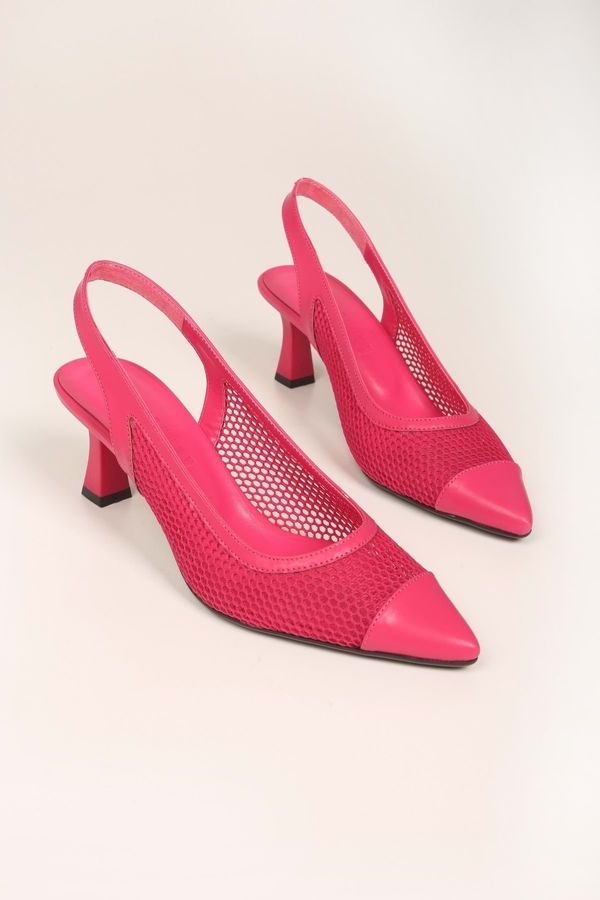 Shoeberry Shoeberry Women's Rella Fuchsia Mesh Heeled Shoes Stiletto