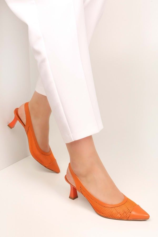 Shoeberry Shoeberry Women's Rella Orange Mesh Stiletto Heel Shoes