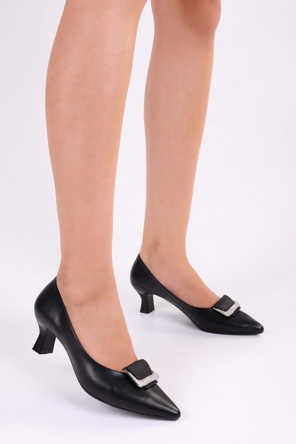 Shoeberry Shoeberry Women's Savoir Black Skin Heeled Shoes Stiletto