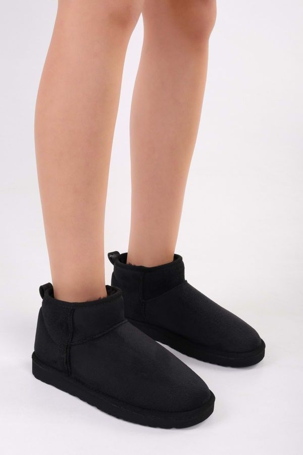 Shoeberry Shoeberry Women's Upps Black Hairy Short Suede Flat Boots