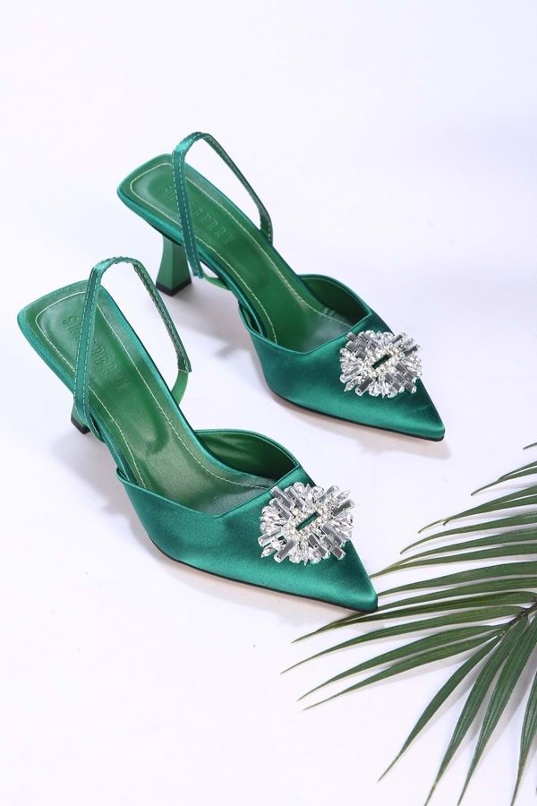 Shoeberry Shoeberry Women's Verum Emerald Green Satin Stitched Heel Shoes.