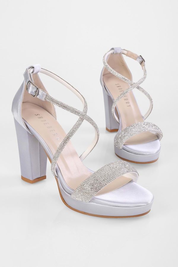 Shoeberry Shoeberry Women's Wise Silver Satin Stone Stony Platform Heel Shoes