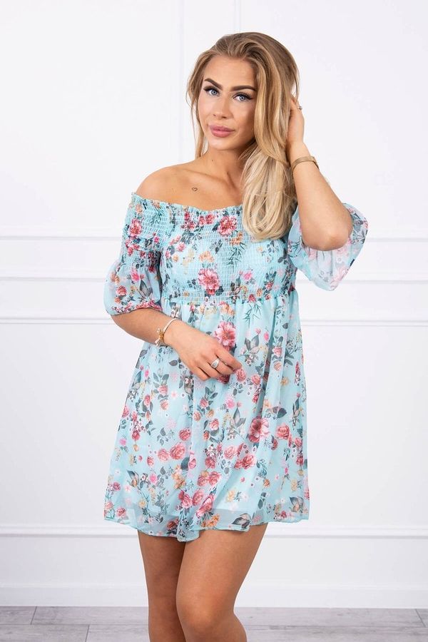 Kesi Shoulder dress with mint floral pattern