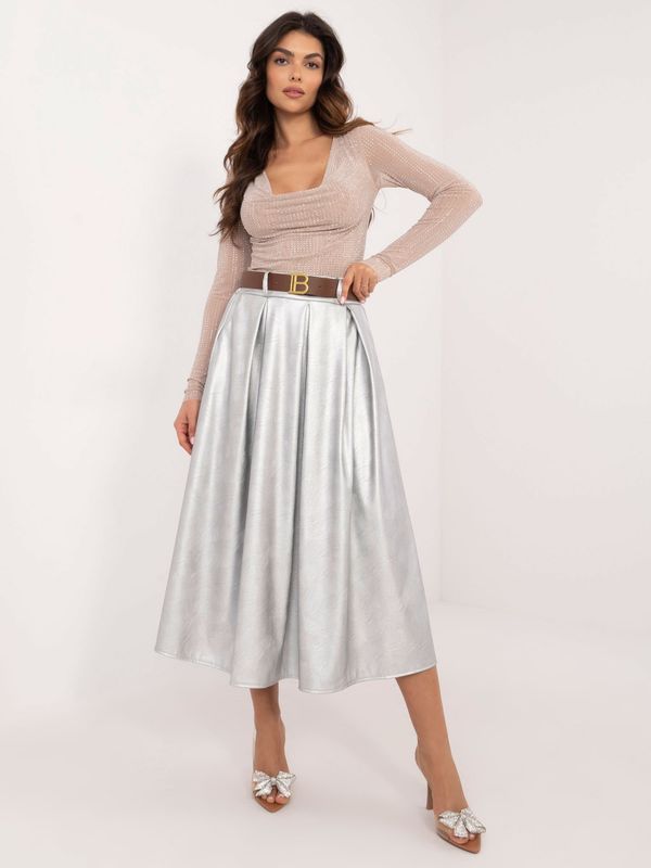 Fashionhunters Silver midi skirt made of eco-leather