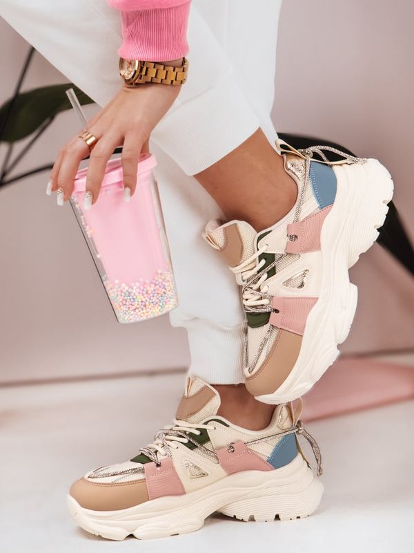 DStreet Sneakersy damskie na grubszej podeszwie NEWMOVE beżowe Dstreet