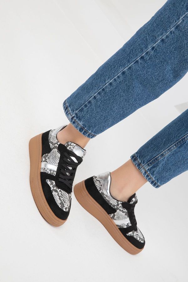 Soho Soho Black-Black Snake Women's Sneaker 19968