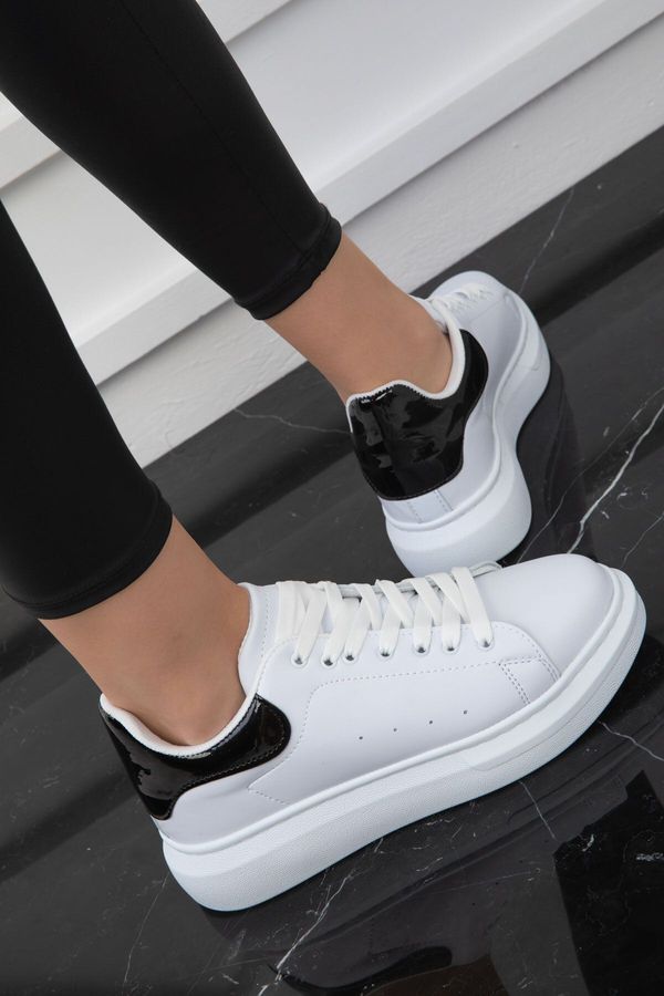 Soho Soho White-Black Patent Leather Women's Sneaker 19845