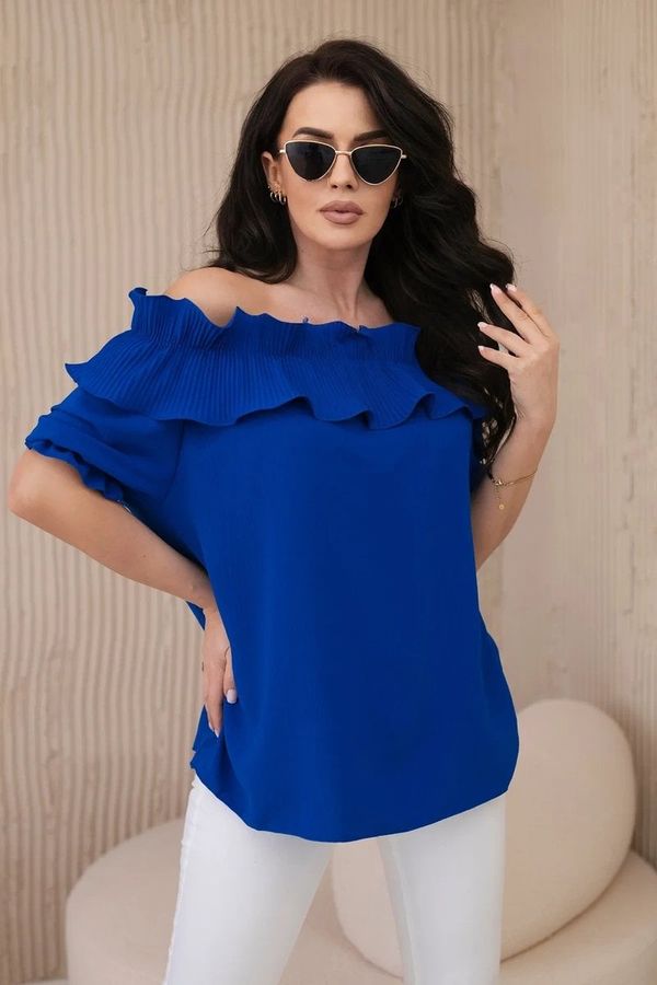 Kesi Spanish blouse with decorative ruffle cornflower blue